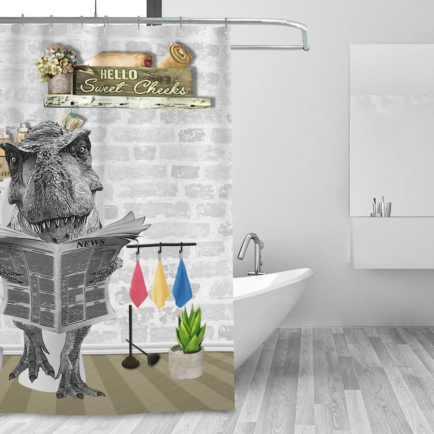 Fun Dino Shower Curtain For Kids And Women - Cute And Funny Bathroom Decor