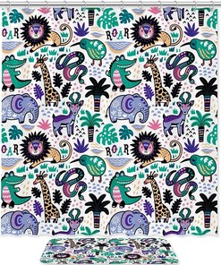 Fun Elephant Giraffe Lion Dinosauts Shower Curtain For Your Bathroom