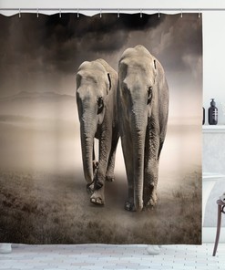 Fun Elephant Shower Curtain With Safari Tropical Lands Print For Your Bathroom