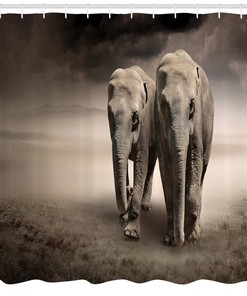 Fun Elephant Shower Curtain With Safari Tropical Lands Print For Your Bathroom