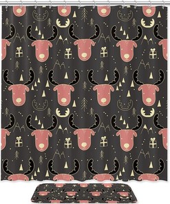 Fun Festive Moose And Snowflakes Shower Curtain - Bathroom Decor