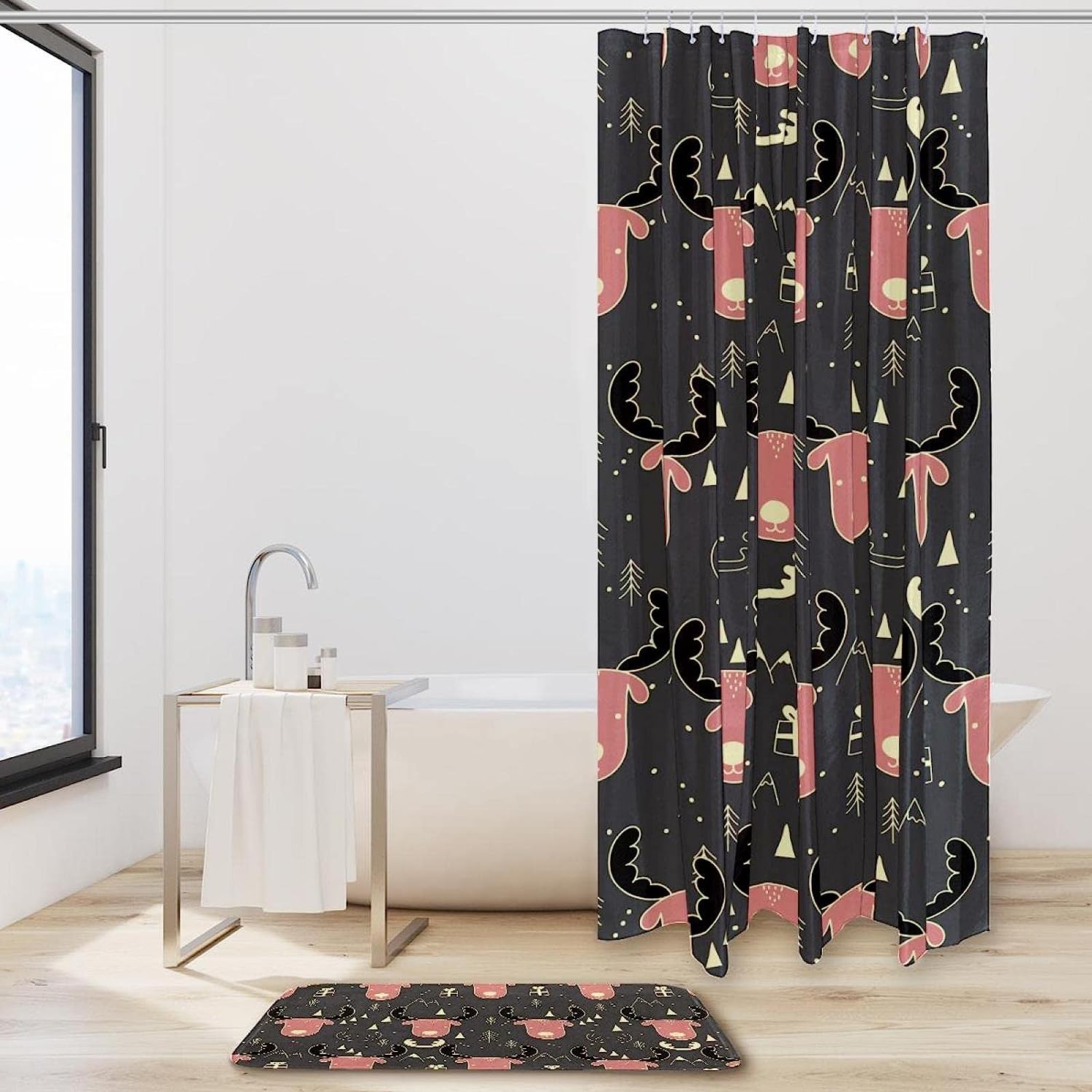 Fun Festive Moose And Snowflakes Shower Curtain - Bathroom Decor - Image 2