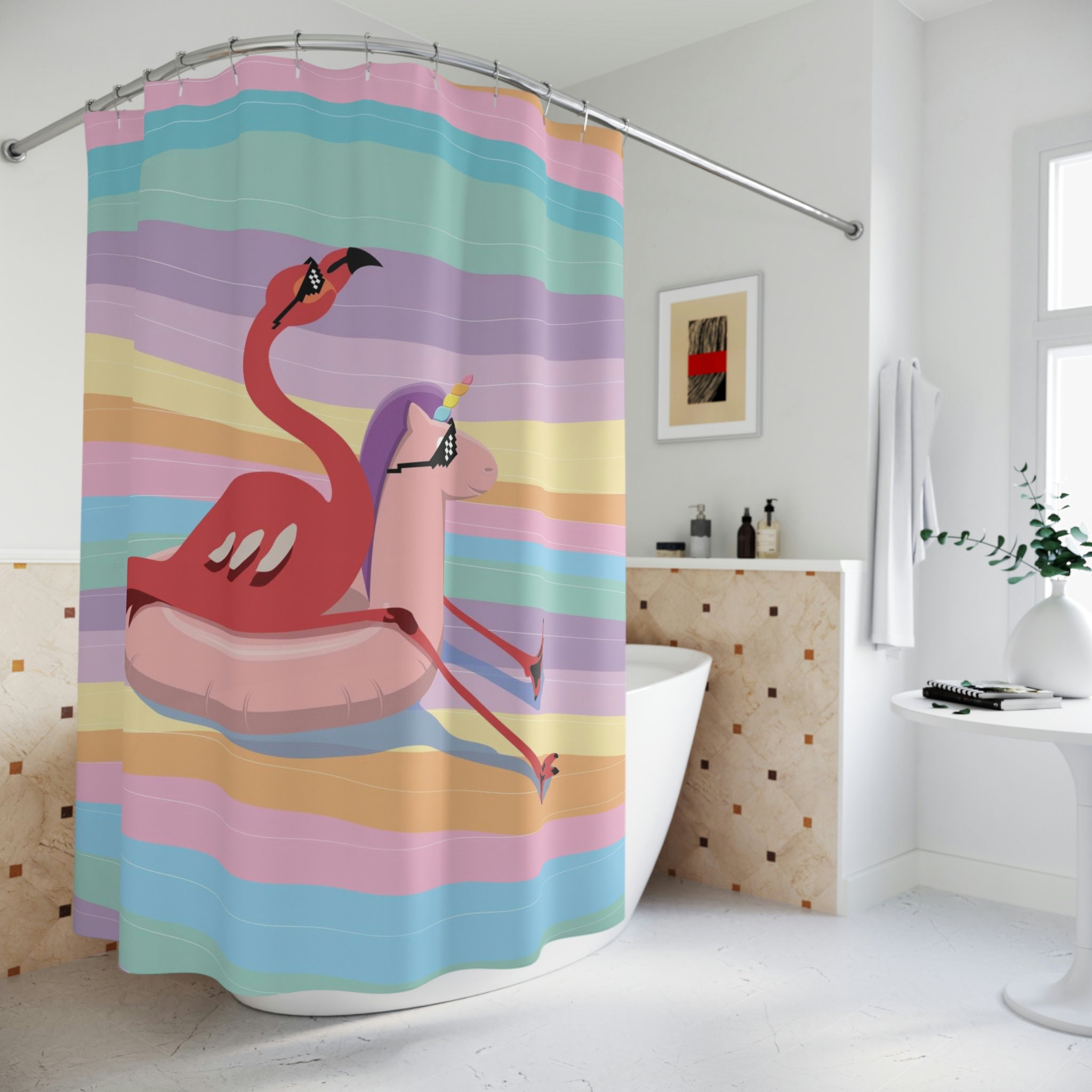 Fun Flamingo Bath Curtain For Home Or Beach House Bathroom Decor