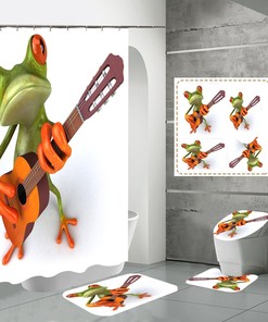 Fun Frog Play Music Guitar Waterproof Shower Curtain - Perfect For Music Lovers And Musicians