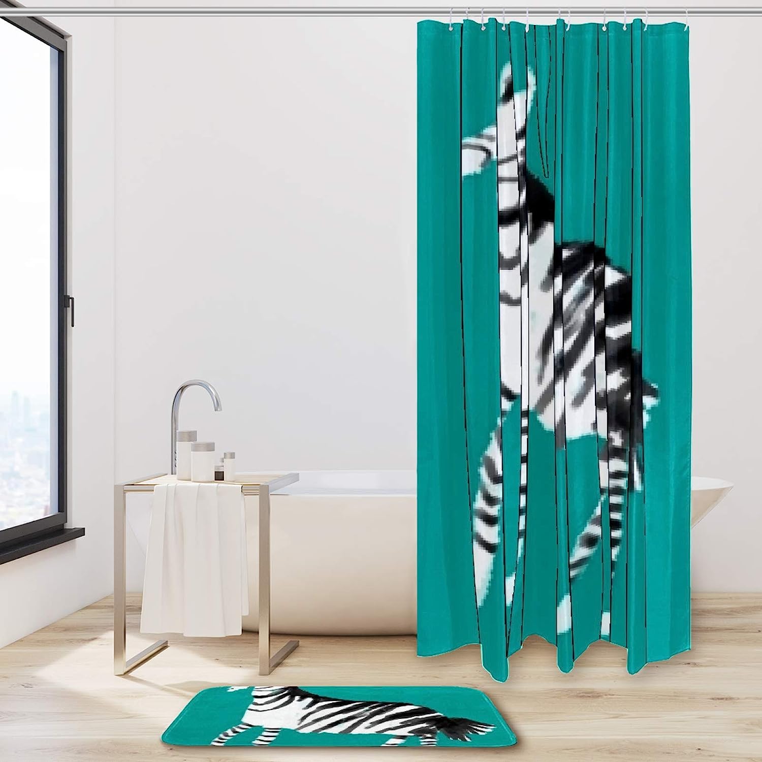 Fun Green Zebra Fabric Shower Curtain Liner For Safari-Inspired Bathroom Decor