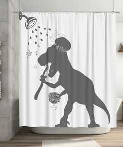 Fun Grey White Toothbrushing Vintage Shower Curtains for Kids Bathroom