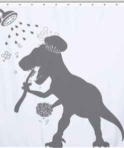 Fun Grey White Toothbrushing Vintage Shower Curtains for Kids Bathroom