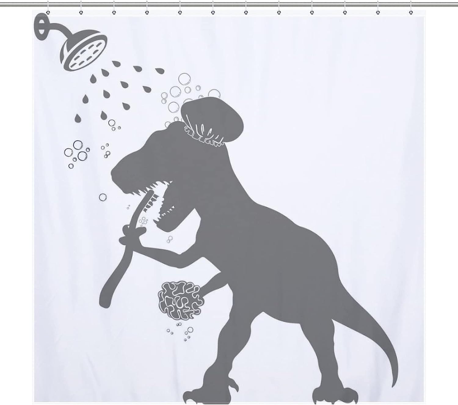 Fun Grey White Toothbrushing Vintage Shower Curtains for Kids Bathroom