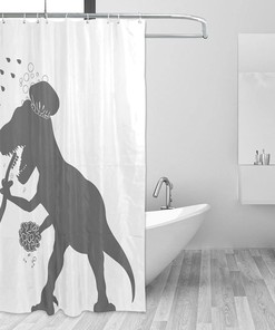 Fun Grey White Toothbrushing Vintage Shower Curtains for Kids Bathroom