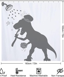Fun Grey White Toothbrushing Vintage Shower Curtains for Kids Bathroom