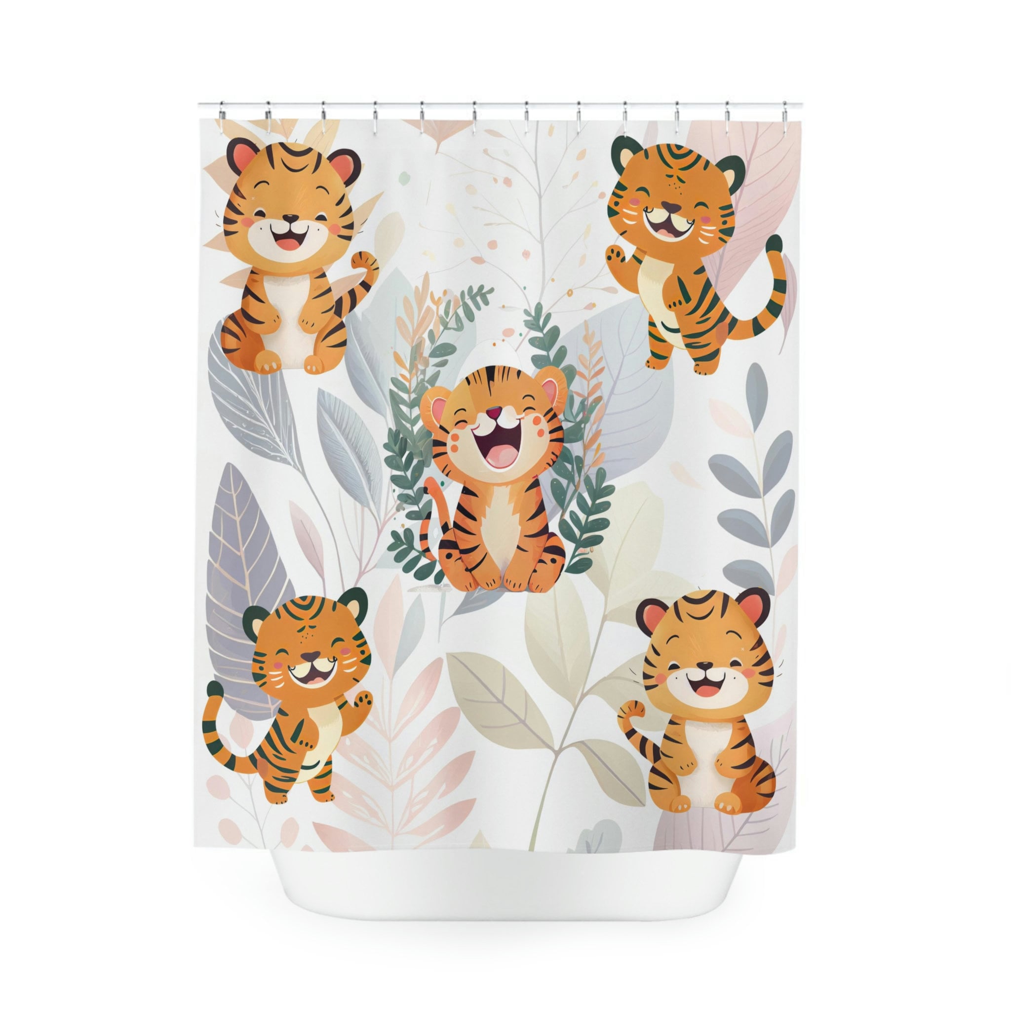 Fun Happy Baby Tigers Shower Curtain, Jungle-Themed Bathroom Decor With Vintage Touch - Image 2