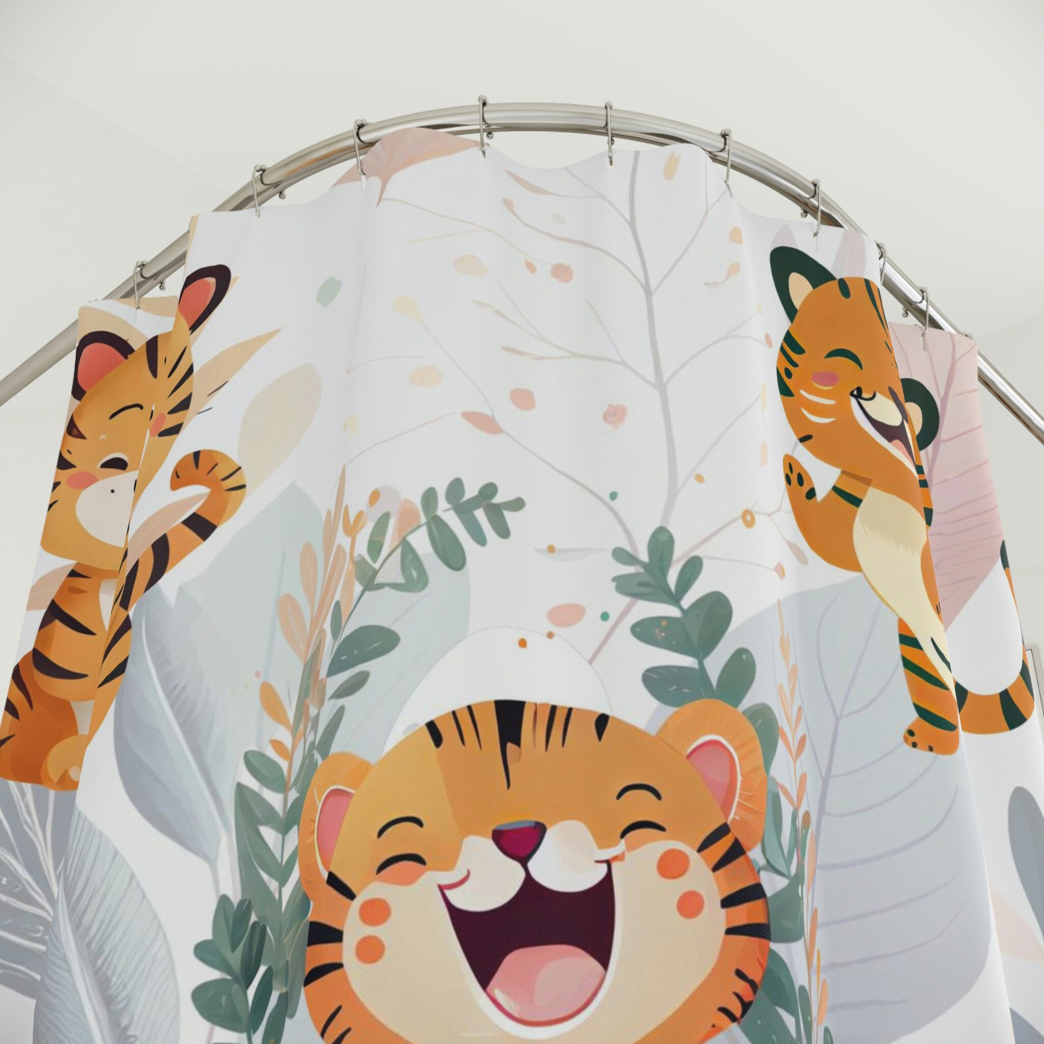 Fun Happy Baby Tigers Shower Curtain, Jungle-Themed Bathroom Decor With Vintage Touch - Image 3