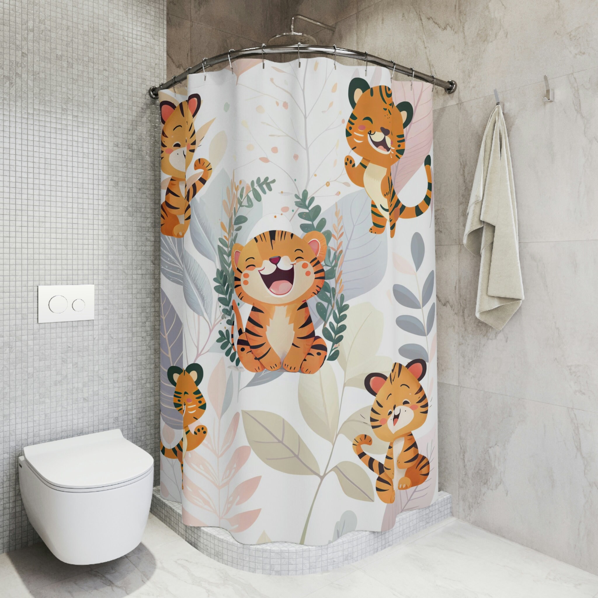 Fun Happy Baby Tigers Shower Curtain, Jungle-Themed Bathroom Decor With Vintage Touch - Image 4