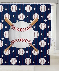 Fun Kids Shower Curtain Featuring Baseball And Bat Theme, Perfect For Your Little Sports Fan