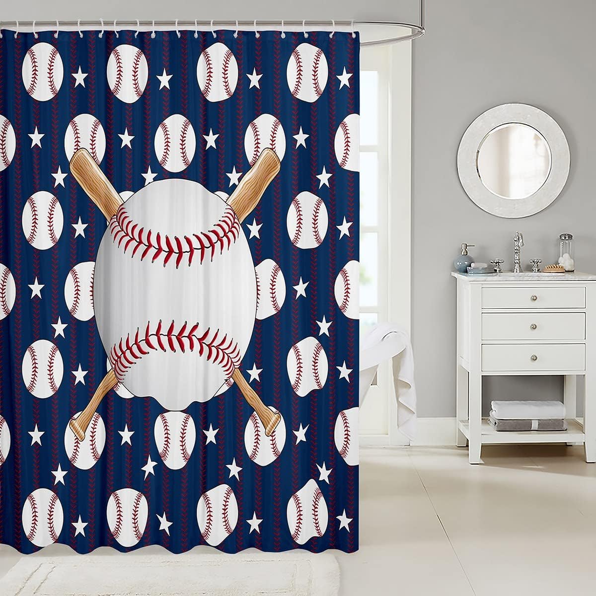 Fun Kids Shower Curtain Featuring Baseball And Bat Theme, Perfect For Your Little Sports Fan - Image 2