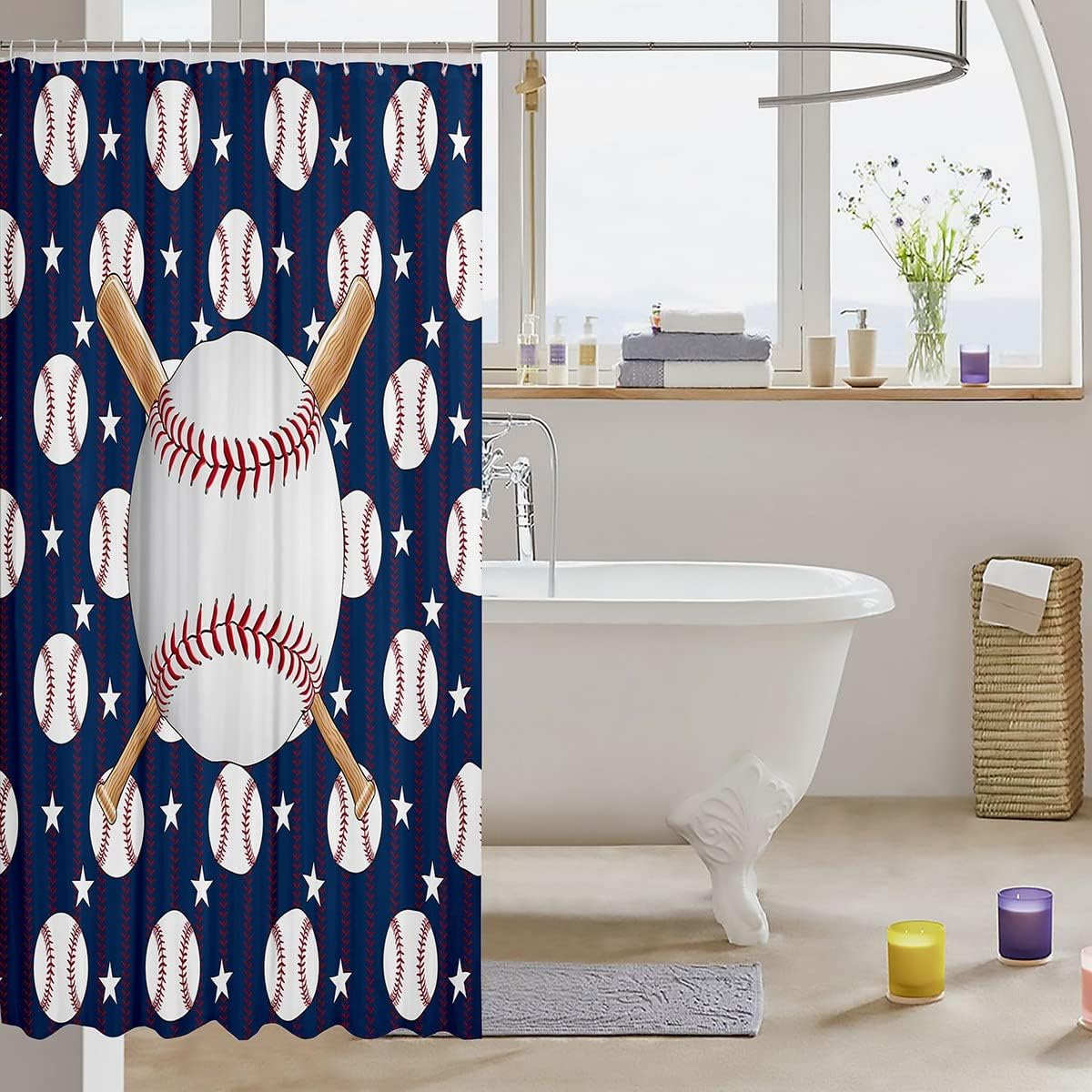 Fun Kids Shower Curtain Featuring Baseball And Bat Theme, Perfect For Your Little Sports Fan - Image 3