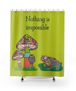 Fun Mushroom and Frog Vintage Bathroom Shower Curtain Idea