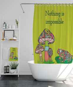 Fun Mushroom and Frog Vintage Bathroom Shower Curtain Idea