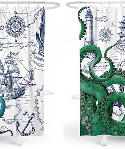 Fun Nautical Octopus Design Shower Curtain With A Vintage Twist