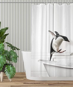 Fun Penguin Animal Print Shower Curtain Cool Waterproof Fabric Bathroom Decoration