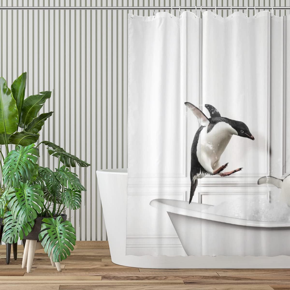 Fun Penguin Animal Print Shower Curtain Cool Waterproof Fabric Bathroom Decoration