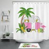 Fun Picnic Car Flamingo Palm Leaf Shower Curtain for A Quirky Bathroom Decor