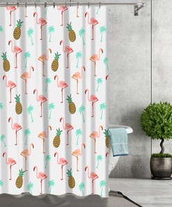 Fun Pineapple Flamingo Shower Curtain for Bathroom