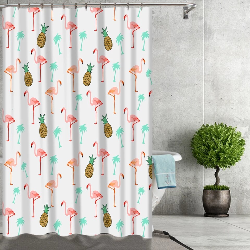 Fun Pineapple Flamingo Shower Curtain for Bathroom
