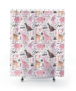 Fun Pink Dinosaur Shower Curtain for Playful Bathroom Decor