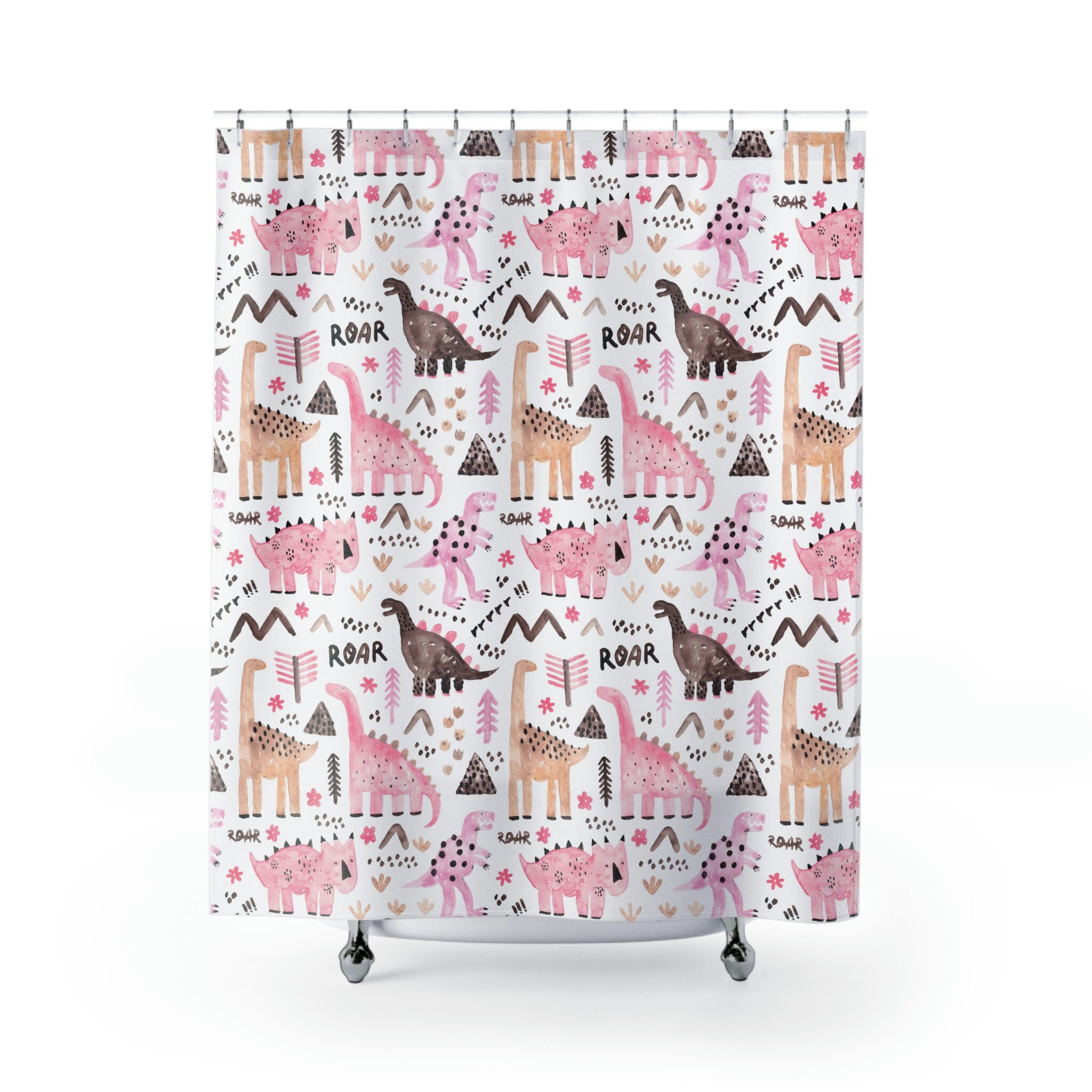 Fun Pink Dinosaur Shower Curtain for Playful Bathroom Decor