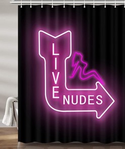 Fun Pink Neon Signs Live Nudes Shower Curtain Set for Unique Restroom Decor