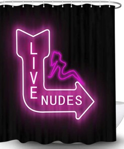 Fun Pink Neon Signs Live Nudes Shower Curtain Set for Unique Restroom Decor
