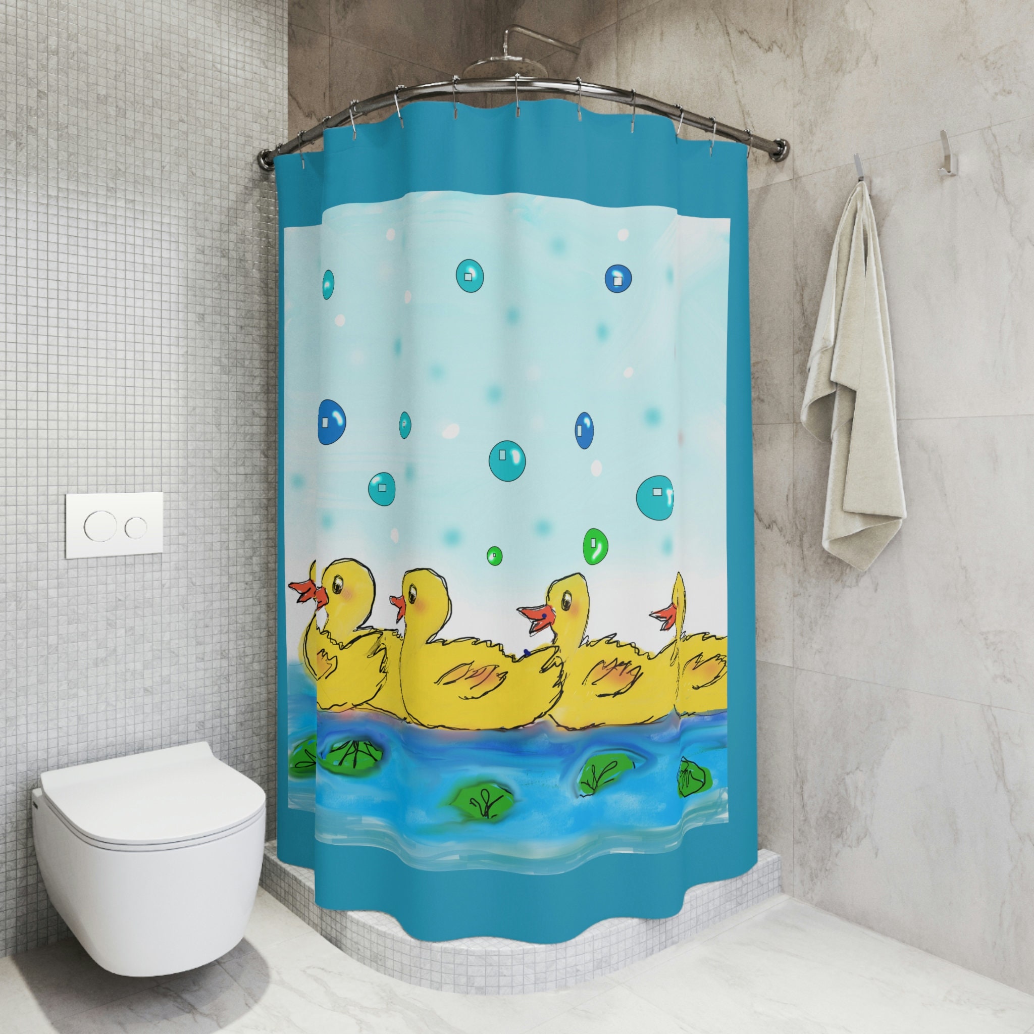 Fun Rubber Duckies Shower Curtain with Original Artwork