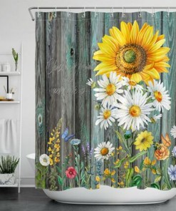 Fun Rustic Sunflower and Daisy Shower Curtain for Farmhouse Bathroom Decor