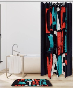 Fun Shark Slogan Surfing Shower Curtain - Durable and Waterproof Fabric with Fun and Quirky Design