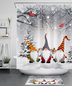 Fun Snowflake Dwarf Winter Scenery Shower Curtain Set