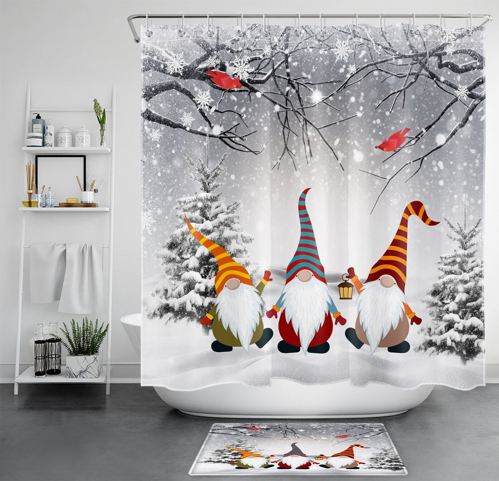 Fun Snowflake Dwarf Winter Scenery Shower Curtain Set