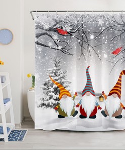 Fun Snowflake Dwarf Winter Scenery Shower Curtain Set