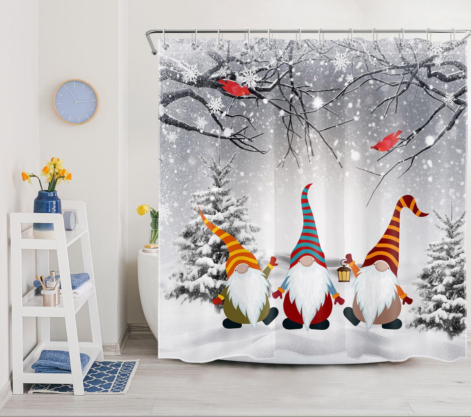 Fun Snowflake Dwarf Winter Scenery Shower Curtain Set