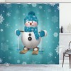 Fun Snowman Skiing on Snowflakes Print Shower Curtain for Bathroom Decor