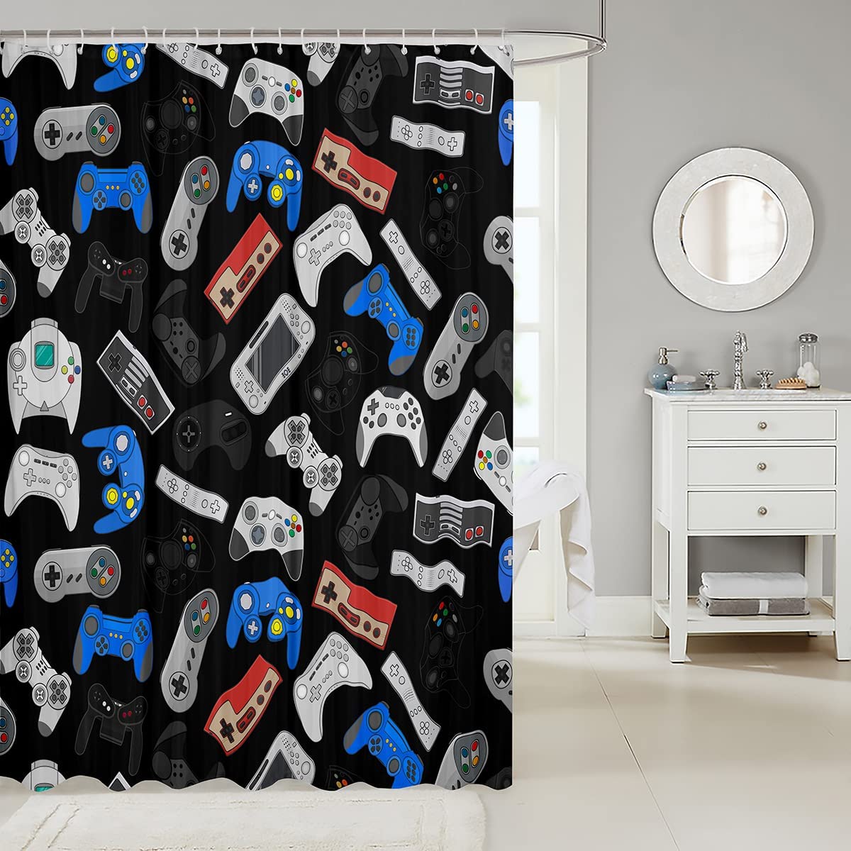 Fun Video Gamepad Controller Shower Curtain For Kids Boys' Bathroom.
