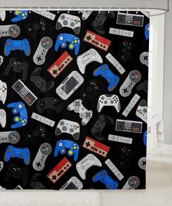 Fun Video Gamepad Controller Shower Curtain For Kids Boys' Bathroom.