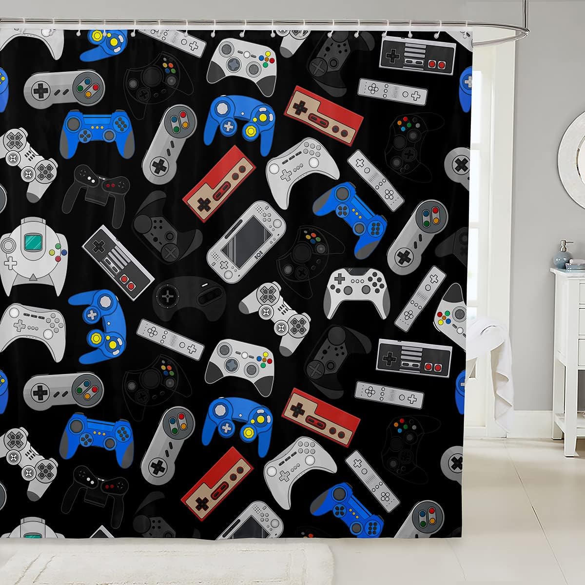 Fun Video Gamepad Controller Shower Curtain For Kids Boys' Bathroom.