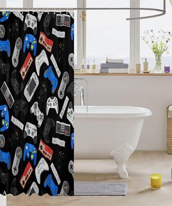 Fun Video Gamepad Controller Shower Curtain For Kids Boys' Bathroom.