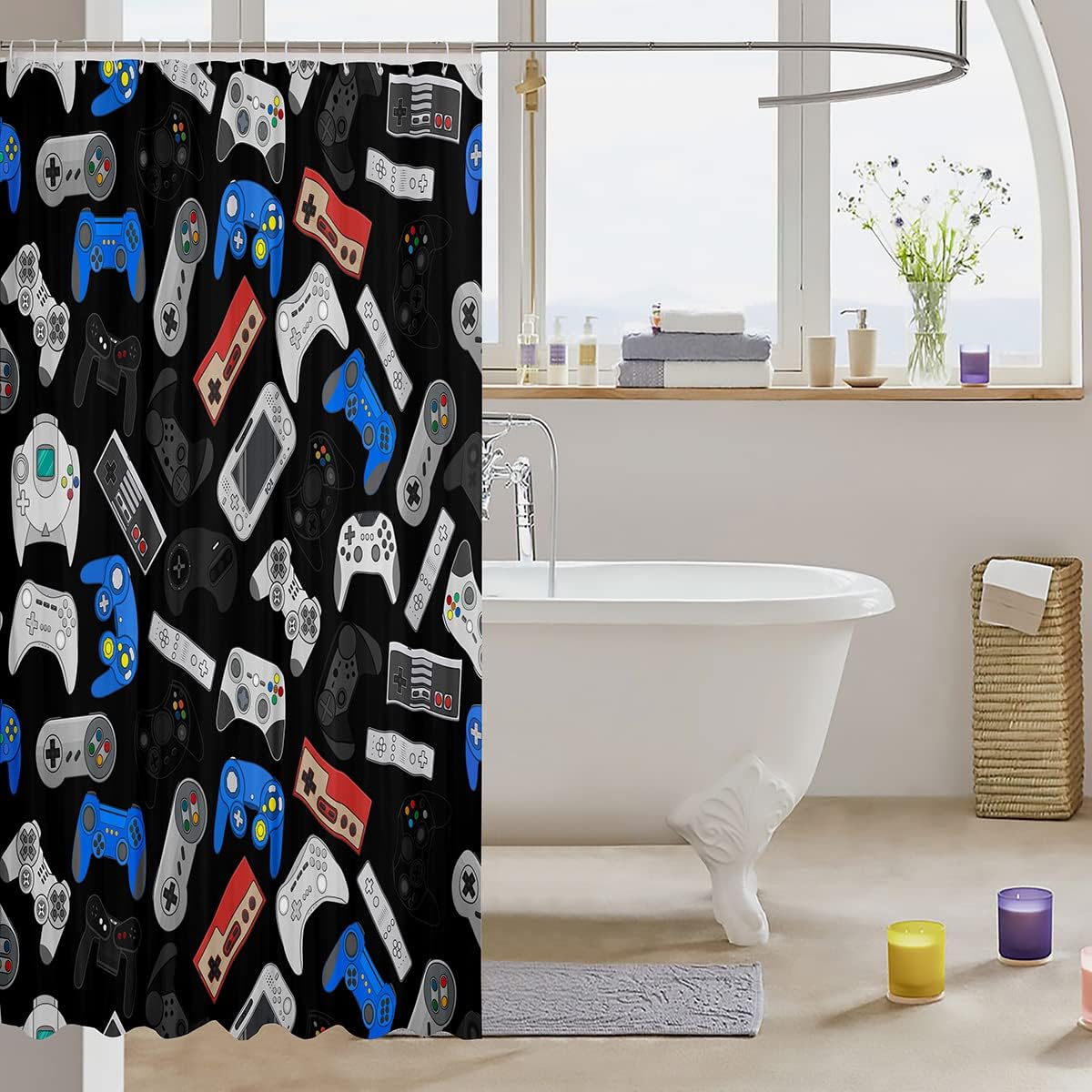 Fun Video Gamepad Controller Shower Curtain For Kids Boys' Bathroom.