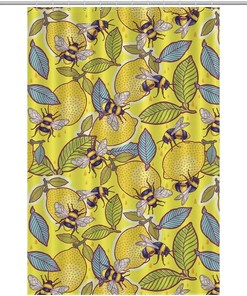 Fun Yellow Lemon Bee Shower Curtain with Printed Pattern for a Splash of Color in Your Bathroom 