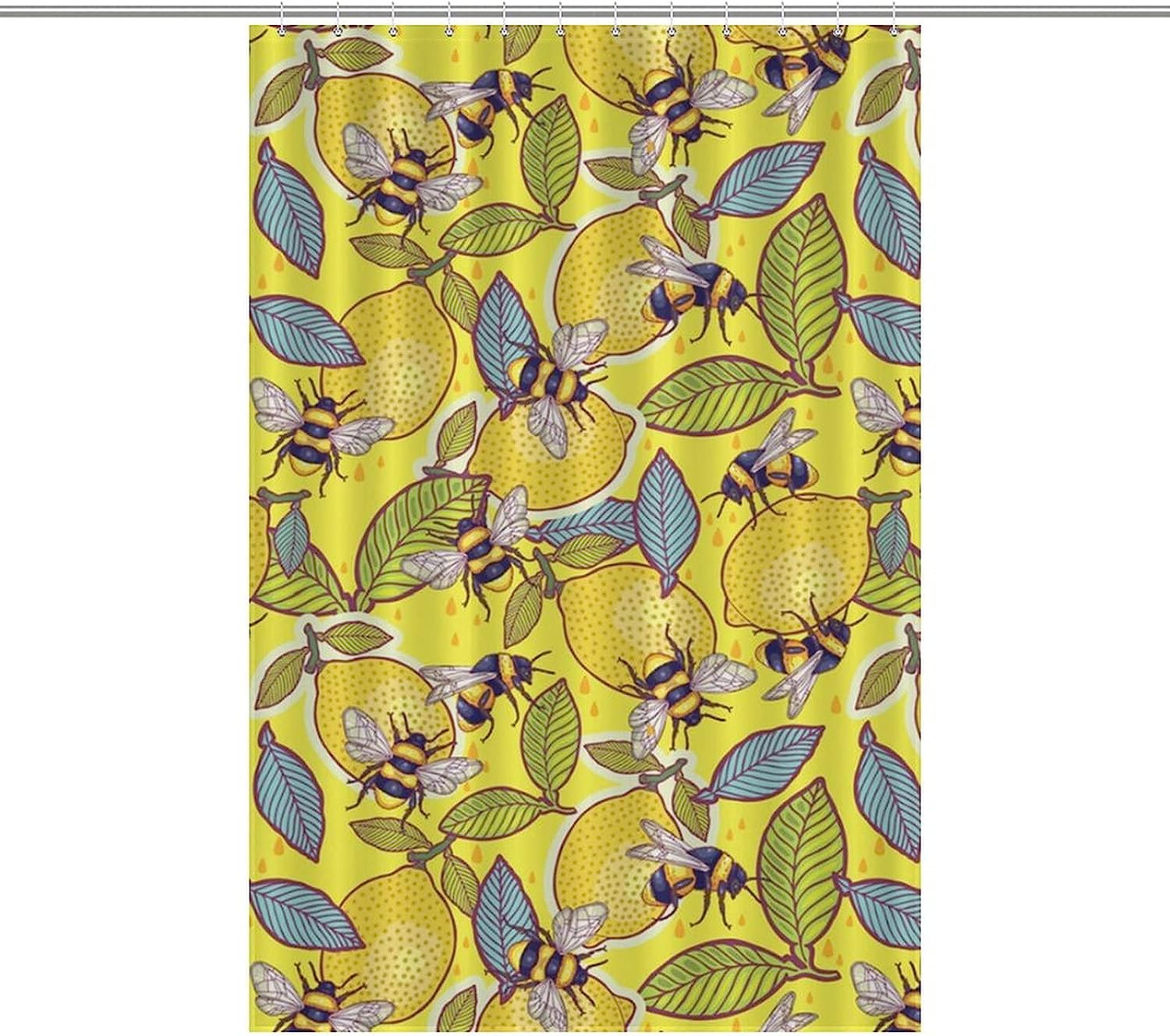 Fun Yellow Lemon Bee Shower Curtain with Printed Pattern for a Splash of Color in Your Bathroom
