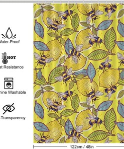 Fun Yellow Lemon Bee Shower Curtain with Printed Pattern for a Splash of Color in Your Bathroom