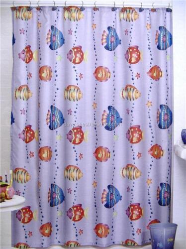 Fun and Bold Fish Playground Blue Shower Curtain with Tropical Bath Shower Theme