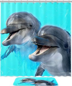 Fun and Colorful Laughing Dolphins Shower Curtain for Bathroom